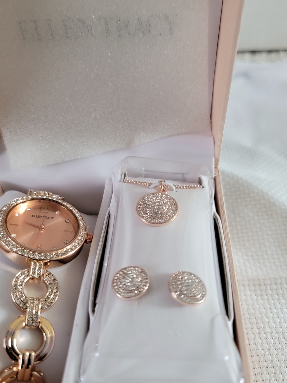 Ellen Tracy Rose Gold Crystal Watch & Jewelry Set - Picture 3 of 7